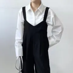 【新品】ヘザーエステルビスチェ切替オールインワン　サロペット　ブラック　秋　冬