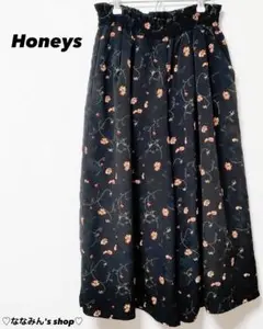 ♡【ハニーズ】ガウチョパンツ　花柄　ブラック　黒　サイズL♡