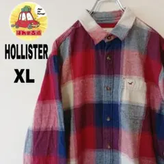 USA古着 HOLLISTER ネルシャツ　XL レッド　ネイビー　チェック