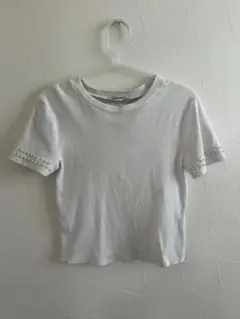 ZARA TRAFALUC パール装飾 リブTシャツ ホワイトのサムネイル