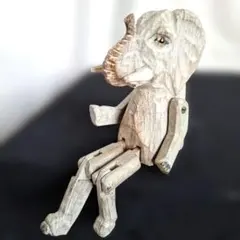 【手足が動く】木彫りの象 オブジェ 23cm ハンドメイド 置物 アンティーク風