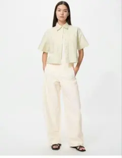 ユニクロ　ジャージーバレルレッグパンツ　ホワイト　UNIQLO　ワイドパンツ