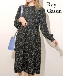 Ray Cassin ドットプチハイネックロングワンピース　フリー　ブラック