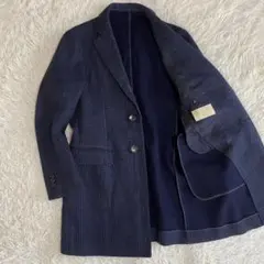 美品/高級★エディフィスxロロピアーナ　チェスターコート　ネイビー　チェック　S