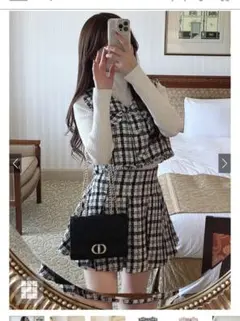 grl ツイードチェックベスト プリーツスカートセットアップ dk1279