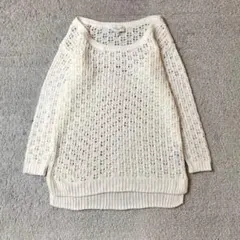 ギリーヒックス　透かし編みニット　オフオワイト　メッシュニット　大人カジュアルのサムネイル