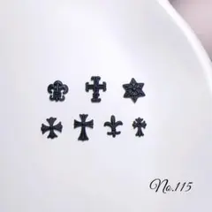 ネイルパーツ　メタル　クロム　十字架　ブラック　ゆり紋章　マット加工　黒7p