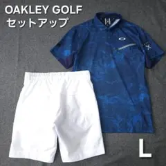【美品】OAKLEY ゴルフウェア Mサイズ２点セット シャツ パンツ白紺 美品】OAKLEY ゴルフウェア Mサイズ2点セット シャツ パンツ白紺