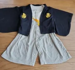 【値下げ】70サイズ　ベビー用 和風 着物 黒と白ストライプ　セット