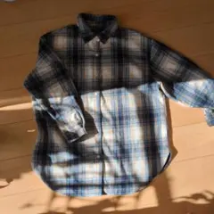 青と白のチェック柄 長袖　シャツ　アウター　厚手