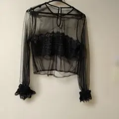 シースルー レース付き長袖トップス社交ダンスにも