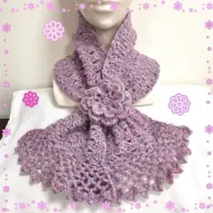 ハンドメイド 手編み 透かし模様のお花ミニ·マフラー(Xタイプ)