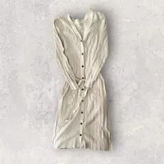 【美品】リブ編みライトグレー長袖ワンピース GU