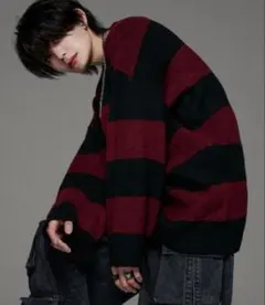 ADRER ふわもち ニット 赤黒ボーダー セーター
