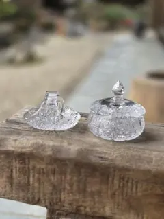 ガラス細工　ヴィンテージ　レトロ　クリスタル　キャンディーポット　バスケット