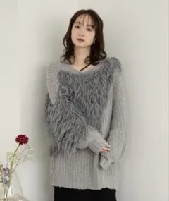 【mideal】バックデザインアシンメトリーシャギーニットのサムネイル