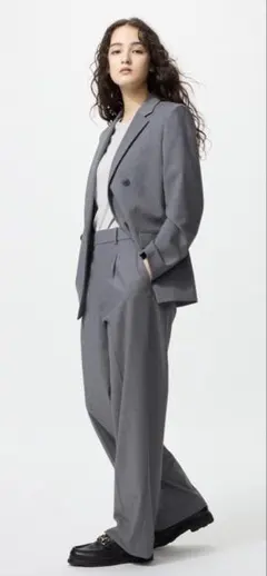 UNIQLO タックワイドパンツ M グレー