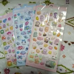 3D ぷくぷくシールセット カラフル3枚セット　ネコ　ウサギ　アニマル