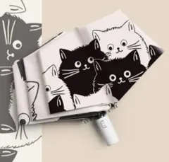 ネコ柄　晴雨兼用　折り畳み傘　ワンタッチ Cat 白　黒 雨傘 折り畳み傘 猫柄