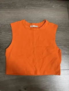 ZARA ノースリーブ クロップド丈 トップス オレンジ S