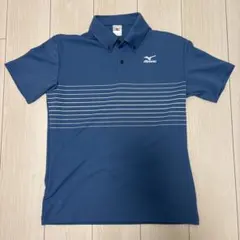 MIZUNO ミズノ ゴルフ ポロシャツ ブルー ボーダー柄 Mサイズのサムネイル