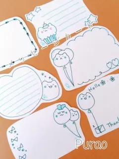 《６枚》 ハンドメイド　メッセージカード　手書き　59　かわいい　水色　ねこ