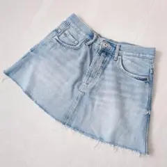 【小さめサイズXS】ザラ◇デニムミニスカート フロントボタン カットオフ