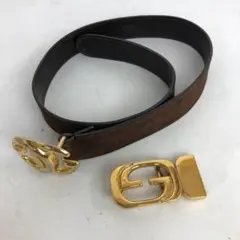GUCCI グッチ スエード インターロッキング G バックル ベルト ブラウン