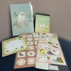 文鳥グッズ 5点セット メモ帳 付箋 和紙シール ポストカード