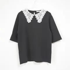 【新品タグ付】Te chichi テチチ レース衿 5分袖ニットプルオーバー 黒