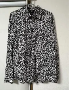 H&M メンズ シャツ Lサイズ SLIM FIT 白黒 レオパード柄 長袖