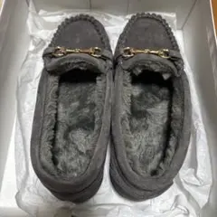 即日発送！グレー スエード モカシン ファー内装　Mサイズ