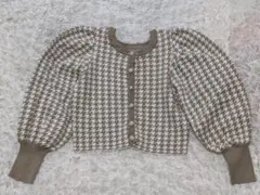 千鳥柄　カーディガン　ニット　ベージュ