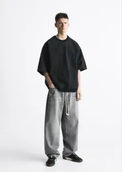 ZARA ウォッシュド デニムスウェット 黒 M ダメージ加工