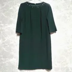 美品✨Leilian レリアン 七分袖 ひざ丈 ワンピース グリーン サイズ11のサムネイル