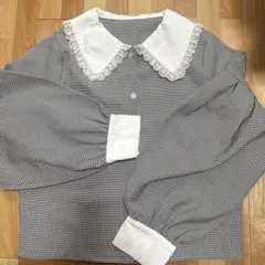 ems excite チェック柄レース襟長袖シャツ