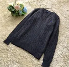 ポロラルフローレン　カシミヤ混　ケーブルニット　グレー　Vネック