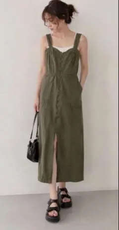 CECIL McBEE フロントジップ キャミワンピM カーキ本日限定セール