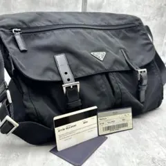 美品✨プラダ メッセンジャーバッグ ダブルポケット 黒 三角ロゴ BT1738