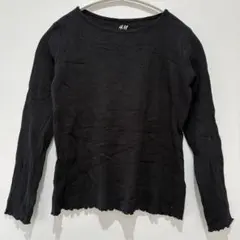 H&M リブカットソー Tシャツ ブラック 黒 長袖 ショート丈　クルーネック