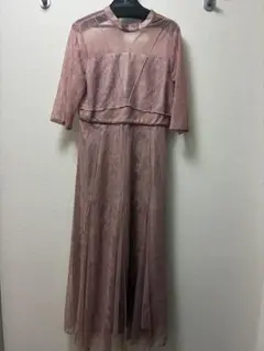 Vラインメロウレースワンピースドレスロング&七分袖結婚式フォーマル