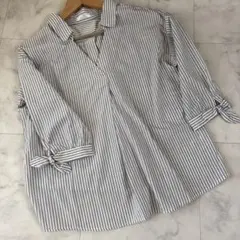 【DRESKIP 】ストライプ 五分袖シャツ