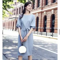 LaMode アイスブルー 上品 パーティワンピース 36