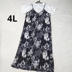 新品 大きいサイズ 4L ワンピース Tシャツ 2点セット 黒白 ぼかし柄