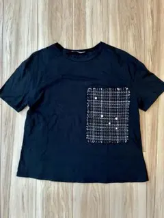 ZARA TRAFALUC ツイードポケット Tシャツ ブラックのサムネイル
