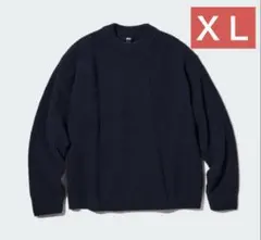 ウォッシャブルソフトニットクルーセーター　ネイビー XLサイズ