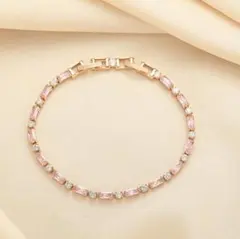 ブレスレット ピンクストーン クリスタル 18cm ゴールド系 キラキラ 華奢