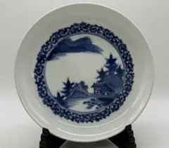 古伊万里／染付山水文陽刻輪花皿 - メルカリ