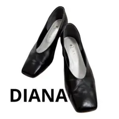 【DIANA ダイアナ】スクエアトゥ　パンプス　ブラック黒　24.5 美品