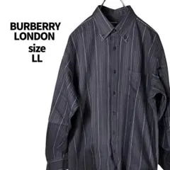 【美品】バーバリーロンドン 総柄 ストライプ ボタンダウンシャツ LL